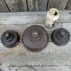 Three Salvage Cast Iron Fire Hydrant Nozzle Caps Candle Sticks, 17 Lbs Total