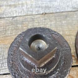 Three Salvage Cast Iron Fire Hydrant Nozzle Caps Candle Sticks, 17 Lbs Total