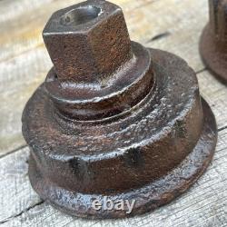 Three Salvage Cast Iron Fire Hydrant Nozzle Caps Candle Sticks, 17 Lbs Total