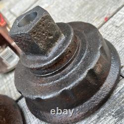 Three Salvage Cast Iron Fire Hydrant Nozzle Caps Candle Sticks, 17 Lbs Total