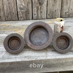Three Salvage Cast Iron Fire Hydrant Nozzle Caps Candle Sticks, 17 Lbs Total