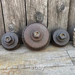 Three Salvage Cast Iron Fire Hydrant Nozzle Caps Candle Sticks, 17 Lbs Total