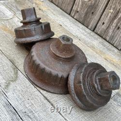 Three Salvage Cast Iron Fire Hydrant Nozzle Caps Candle Sticks, 17 Lbs Total