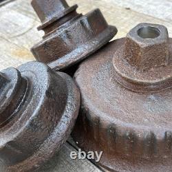 Three Salvage Cast Iron Fire Hydrant Nozzle Caps Candle Sticks, 17 Lbs Total