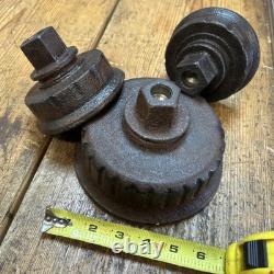 Three Salvage Cast Iron Fire Hydrant Nozzle Caps Candle Sticks, 17 Lbs Total