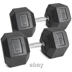 Titan Fitness 100 LB Pair Free Weights, Black Rubber Coated Hex Dumbbell