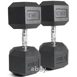 Titan Fitness 100 LB Pair Free Weights, Black Rubber Coated Hex Dumbbell