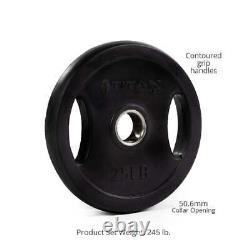 Titan Fitness 245 LB Set Black Grip Plates, Cast Iron and Rubber Coating, Sold a
