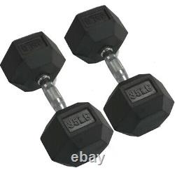 Titan Fitness 35 LB Pair Free Weights, Black Rubber Coated Hex Dumbbell