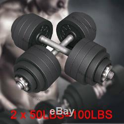 Total 100lbs Adjustable Weight Chrome Dumbbells Set 2 x 50lbs Cast Iron Dumbbell