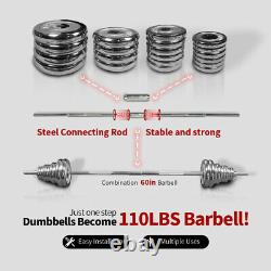 Total 110lb Dumbbell Barbell Adjustable Weight Cast Iron Set GYM Fitness Workout