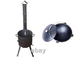 Traditional Kazan 100% Cast Iron & Oven Stove Uchag With Chimney For Pilaf Plov