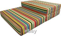 Twin Multi Stripes Trifold Foam Bed, 6 x 39 x 75 Folding Mattress 1.8 lb Density