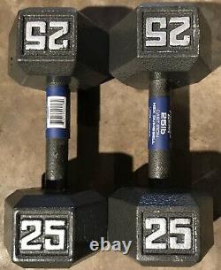 Two (2) 25 lb Cast Iron Hex Dumbbell Dumbbells Fitness Gear Weights Total 50 Lbs