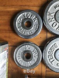 Two (2) 35 Lb YORK Chrome Adjustable Dumbbells 70 Lbs Total New handles FAST