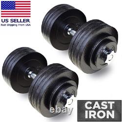 USA 200 Lbs Adjustable Dumbbells Set Solid Cast Iron Weight Plates, Great for St