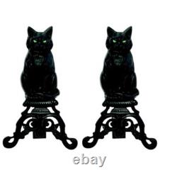 Uniflame A-1251 BLACK CAST IRON CAT ANDIRONS WITH REFLECTIVE GLASS EYES