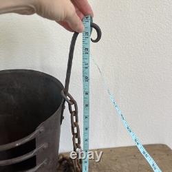 Unique Antique Primitive Hanging Cast Iron Metal Basket with Chain 4lbs