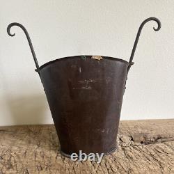Unique Antique Primitive Hanging Cast Iron Metal Basket with Chain 4lbs
