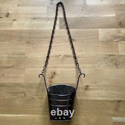 Unique Antique Primitive Hanging Cast Iron Metal Basket with Chain 4lbs