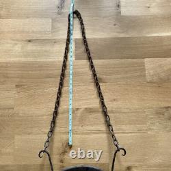 Unique Antique Primitive Hanging Cast Iron Metal Basket with Chain 4lbs