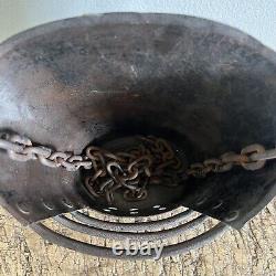 Unique Antique Primitive Hanging Cast Iron Metal Basket with Chain 4lbs