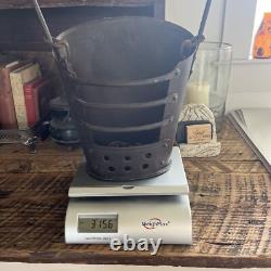 Unique Antique Primitive Hanging Cast Iron Metal Basket with Chain 4lbs