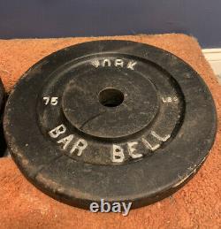 Used 2 Lot Vintage 75 Pound York Barbell Weight Plates (150 lbs total)