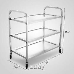 Utility Cart 3 Shelf Utility Cart on Wheels 330Lbs Stainless Steel Rolling Cart