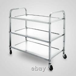 Utility Cart 3 Shelf Utility Cart on Wheels 330Lbs Stainless Steel Rolling Cart