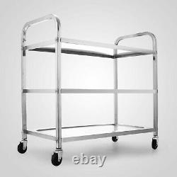 Utility Cart 3 Shelf Utility Cart on Wheels 330Lbs Stainless Steel Rolling Cart