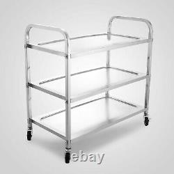 Utility Cart 3 Shelf Utility Cart on Wheels 330Lbs Stainless Steel Rolling Cart