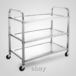 Utility Cart 3 Shelf Utility Cart on Wheels 330Lbs Stainless Steel Rolling Cart