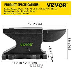 VEVOR Anvil Blacksmith 100lb Cast-Iron 45kg Heat Treated Long Horn Hardy Hole