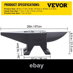 VEVOR Cast Iron Anvil, 132 Lbs(60kg) Single Horn Anvil with Large Countertop and