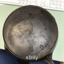 VINTAGE ANTIQUE WAGNER SIDNEY O. CAST IRON SKILLET # 9 B HEAT RING Nice