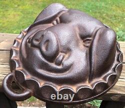 VINTAGE CAST IRON PIG BOAR HOG HEAD FACE CHEESE MOLD 1930s WEIGHS OVER 6 LB