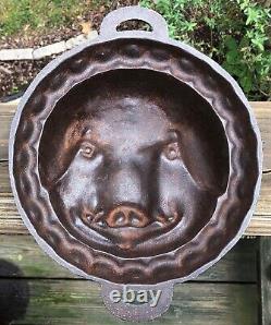 VINTAGE CAST IRON PIG BOAR HOG HEAD FACE CHEESE MOLD 1930s WEIGHS OVER 6 LB