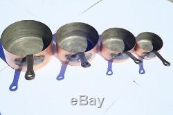 VINTAGE French Copper Saucepan Set 7 Stamped Tin Lined W Cast Iron Handles 9.3lb