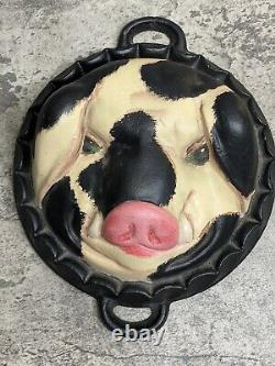 VTG Cast Iron Hog Pig Boar Head Face Baking Pan Mold Cheese Mold Heavy Handles