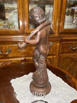 VTG Solid Cast Iron 15.5 Statue Boy Art Nouveau Bronze Tone Paint Heavy 8.6 lbs