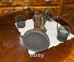 VTG Solid Cast Iron 15.5 Statue Boy Art Nouveau Bronze Tone Paint Heavy 8.6 lbs