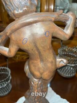 VTG Solid Cast Iron 15.5 Statue Boy Art Nouveau Bronze Tone Paint Heavy 8.6 lbs