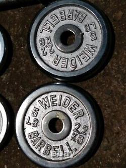 VTG WEIDER Dumbbells Chrome Bars w Screw Cap & 2 (5)lb & 2 (3) lb Cast Plate Lot