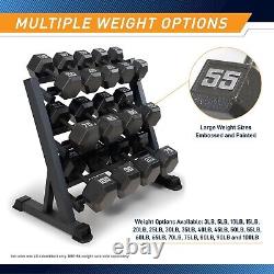 Versatile Cast Iron Hex Dumbbells (3-100 lbs) Durable, Space-Saving Design