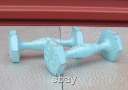 Vintage 1940s Gym Dumbells Cast Iron Hand Weights Light Blue Ornate 2lbs Display