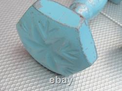 Vintage 1940s Gym Dumbells Cast Iron Hand Weights Light Blue Ornate 2lbs Display