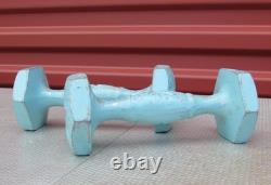 Vintage 1940s Gym Dumbells Cast Iron Hand Weights Light Blue Ornate 2lbs Display