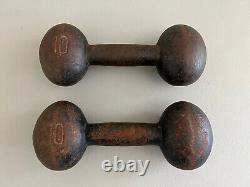 Vintage Antique Cast Iron Dumbbells Round Head Hand Weight 10 Lbs (20lbs Total)