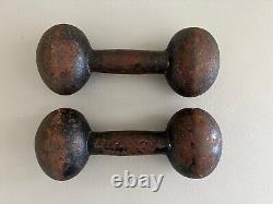 Vintage Antique Cast Iron Dumbbells Round Head Hand Weight 10 Lbs (20lbs Total)